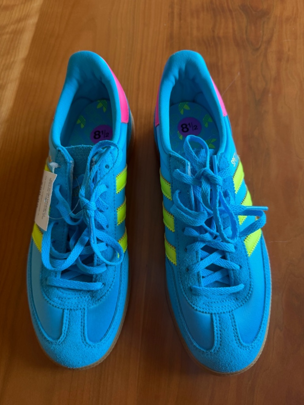 Brand new with tags Adidas Blue & Neon Yellow Spezial women’s sneakers size 8.5